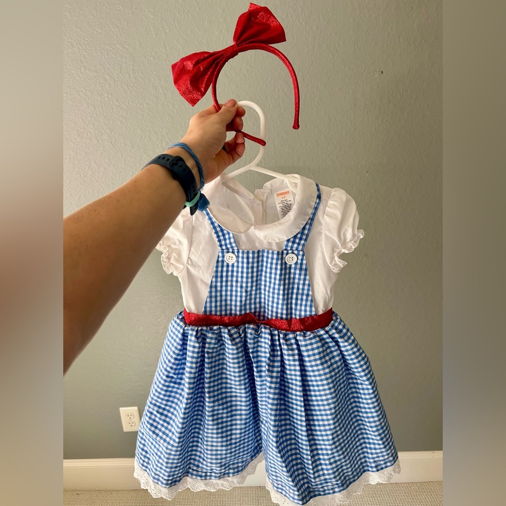 Gymboree Blue and White Dorothy Dress with Red Bow